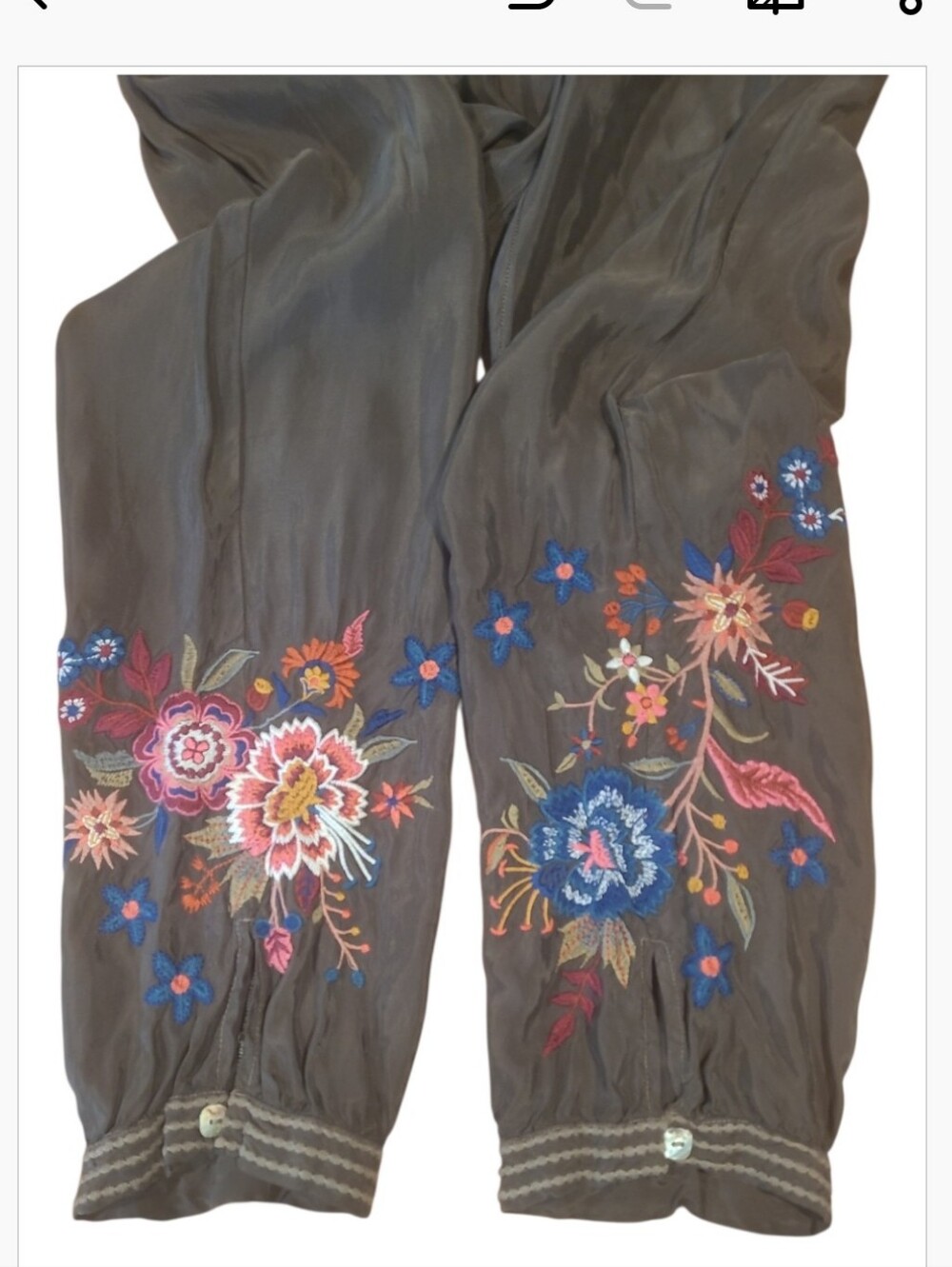 Johnny Was Olive Green Margo Satin Embroidered Jogger Pants Boho M - Picture 5 of 9